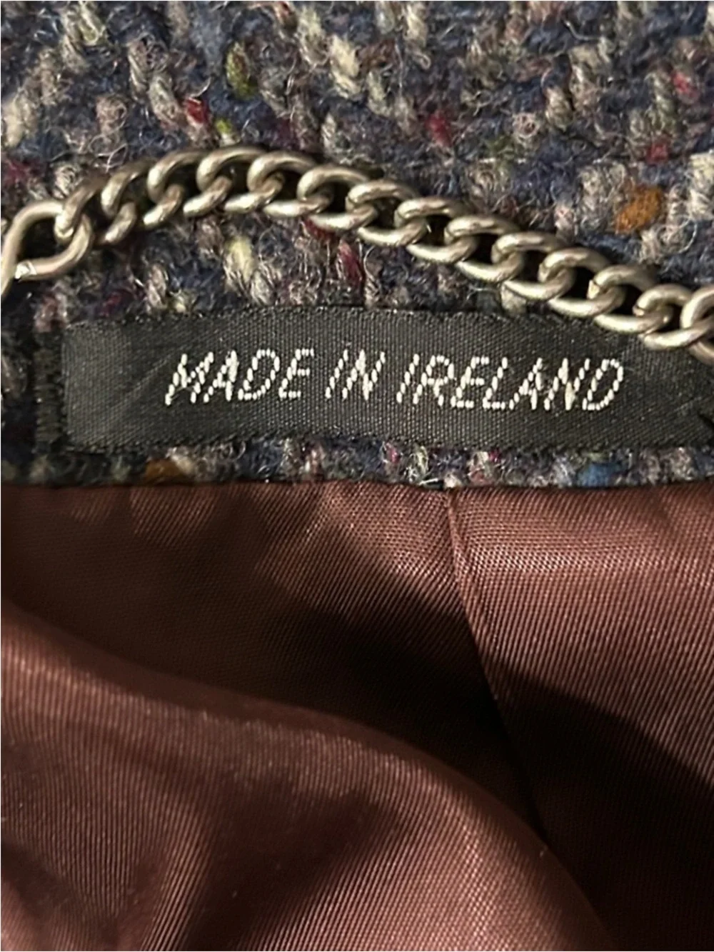 80s Donegal Tweed Men’s Wool Tweed Coat Herringbone Overcoat Made in Ireland